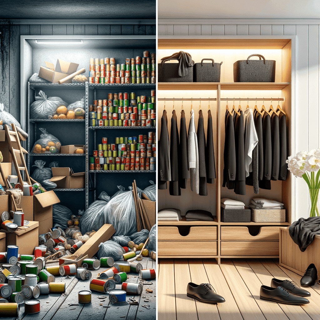 переделка кладовки где хранились консервные банки и сломаная мебель и инвентарь в современную гардеробную, фото до и после преображения