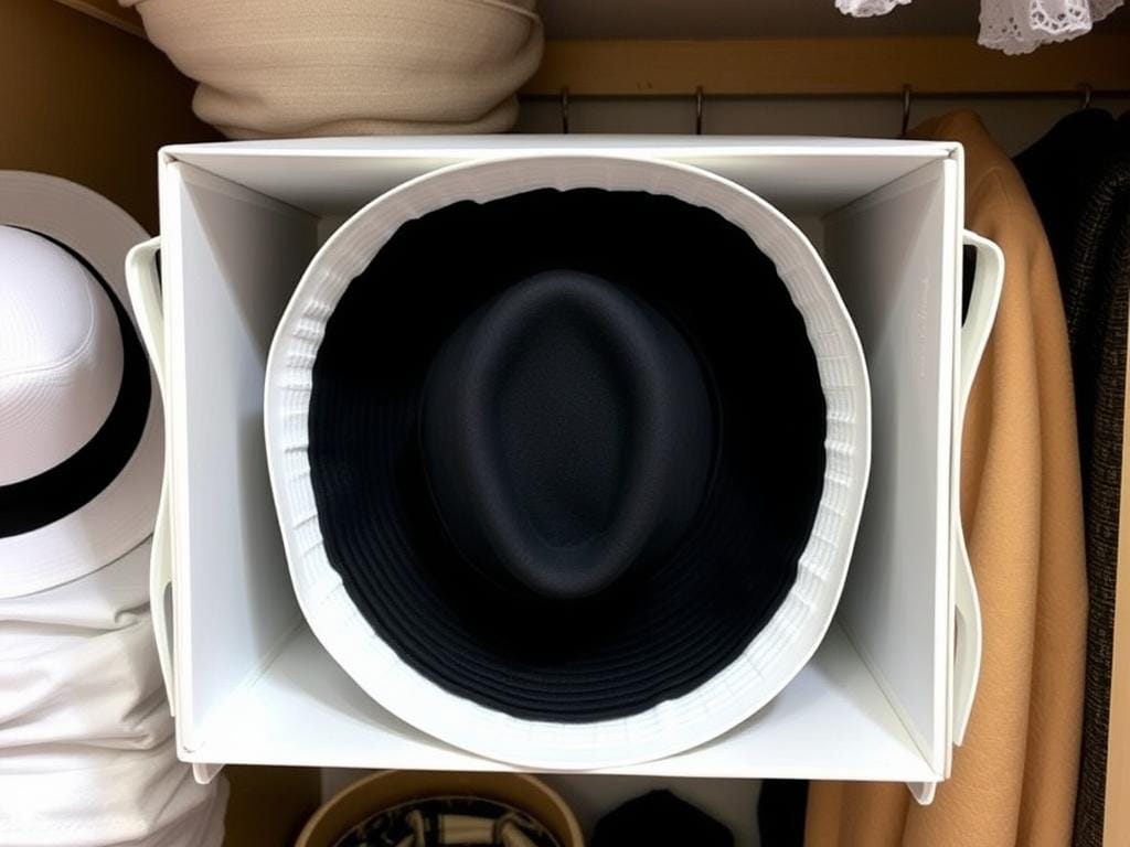 Гардеробная, Головные уборы держите в коробках с вентиляцией или на болванке. Избегайте полиэтилена.. Заключение