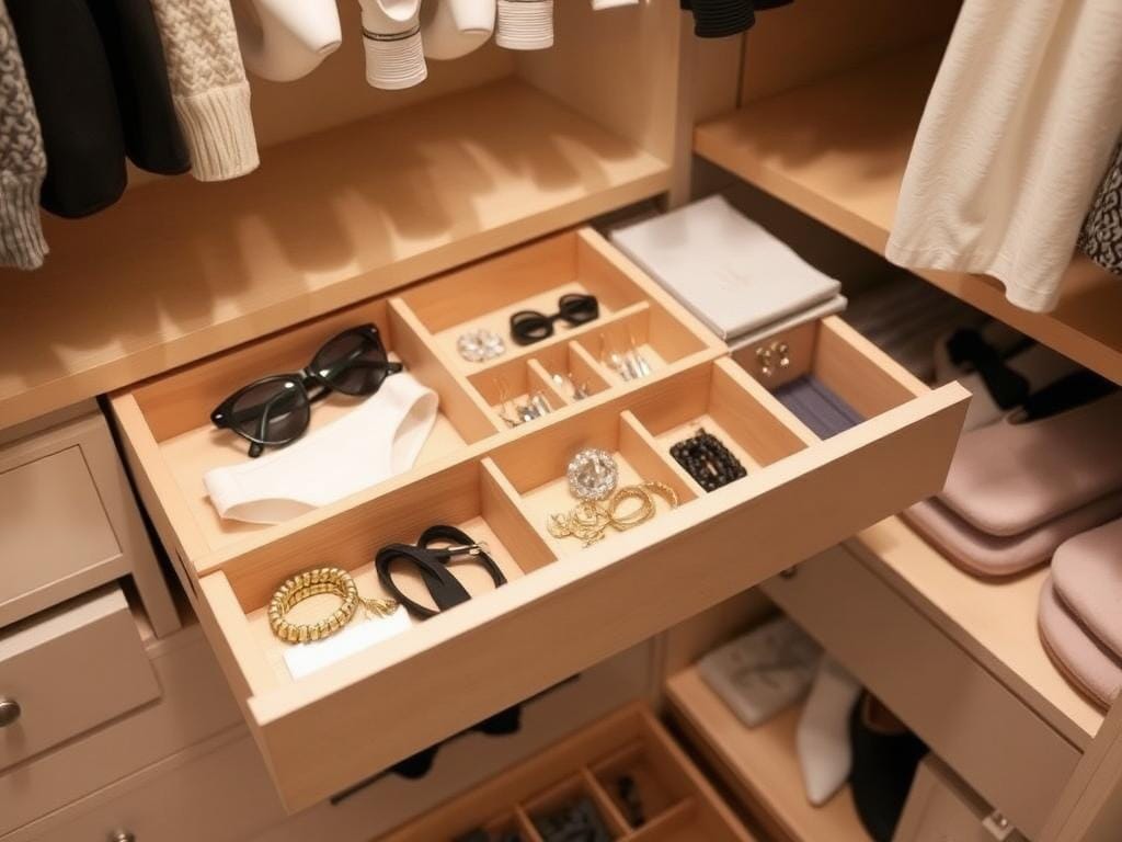 Гардеробная, Вещи теряются в ящиках? Выдвижные конструкции с разделителями — спасение для мелочей: белья, украшений, шнурков.. Почему именно выдвижные конструкции с разделителями становятся лучшим другом гардеробной Гардеробная, Вещи теряются в ящиках? Выдвижные конструкции с разделителями — спасение для мелочей: белья, украшений, шнурков.. Почему именно выдвижные конструкции с разделителями становятся лучшим другом гардеробной