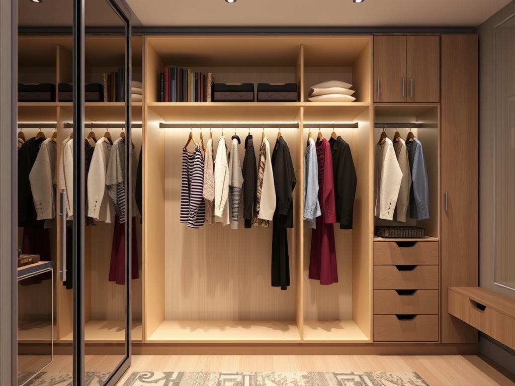 Гардеробная, Глубина шкафа под вешалки: минимум 600 мм, оптимально 650–700 мм для купе.. Почему глубина шкафа под вешалки — не роскошь, а необходимая мера?