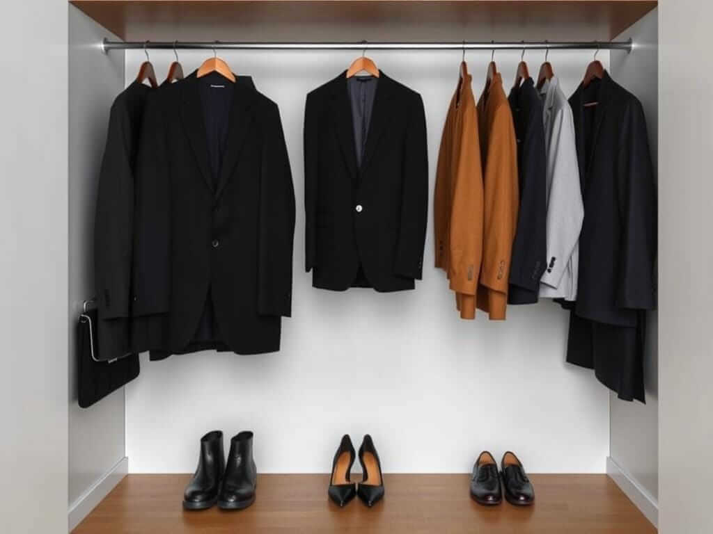 хранение в гардеробной предметов одежды: Черный костюм. Почему черный костюм заслуживает особого внимания в гардеробной
