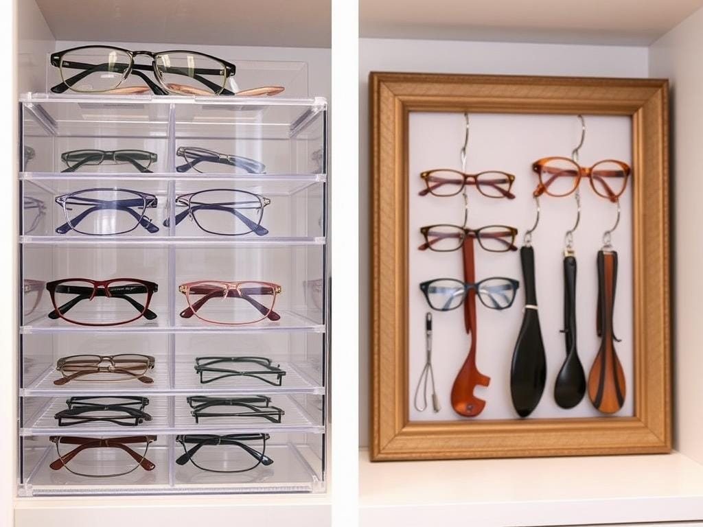 Гардеробная, Очки удобно хранить в прозрачных кейсах с ячейками или на крючках в рамке — и красиво, и организованно.. Заключение Гардеробная, Очки удобно хранить в прозрачных кейсах с ячейками или на крючках в рамке — и красиво, и организованно.. Заключение