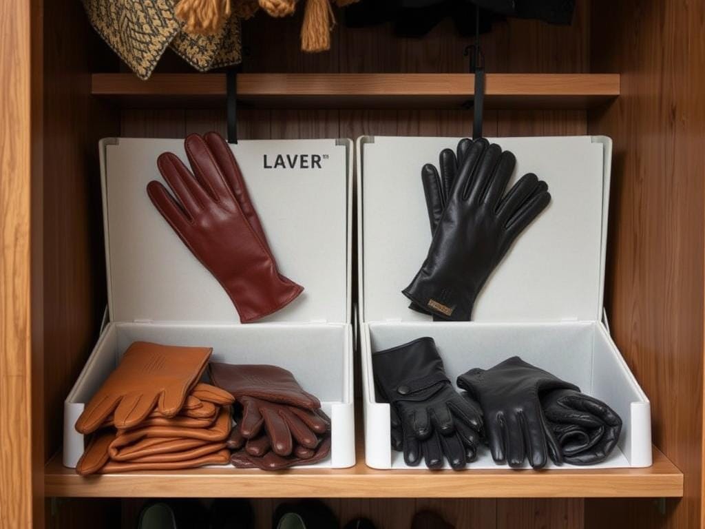 Гардеробная, Перчатки из кожи и замши храните в коробках с вентиляцией. Используйте защиту от моли.. Заключение