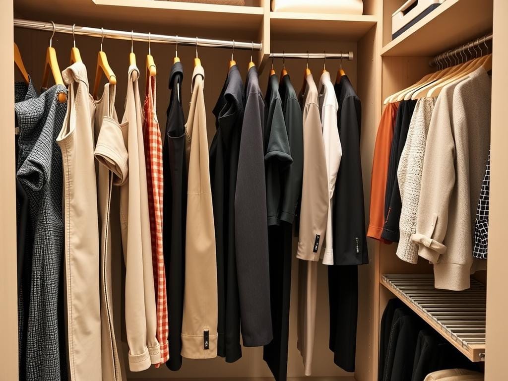 Гардеробная, Хранение брюк: на вешалках с зажимами или выдвижных полках со штангами.. Выдвижные полки со штангами: пространство в деталях