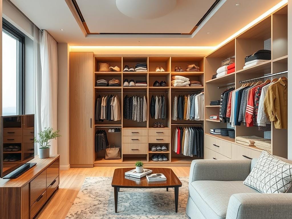 Гардеробная, Гардеробная на балконе — реальность. Возможны варианты с объединением и расширением.. Совмещение гардеробной с жилой зоной: расширение пространства без ущерба комфорту