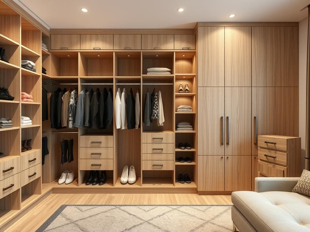 Гардеробная, Размеры шкафа: учёт ЛДСП 28002070 мм, важны цельные детали без стыков.. Гардеробная в квартире и гардеробные на заказ в Москве: особенности и тренды