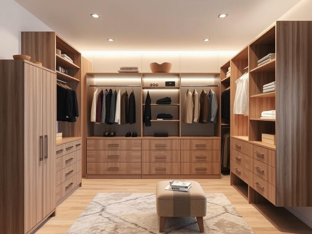 Гардеробная, Некоторые элементы мебели можно объединить с гардеробной. Получаются оригинальные решения.. Идеи объединения мебели с гардеробной для оригинального дизайна