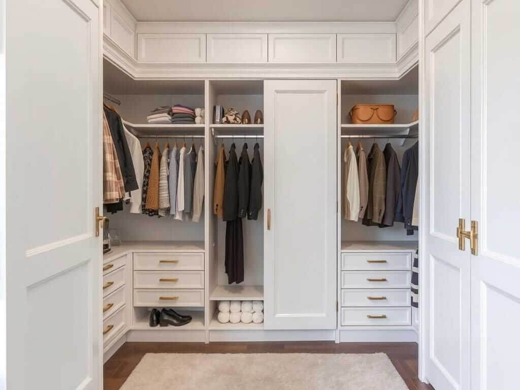 Гардеробная, в ней Если ваши вещи выглядят уставшими — это не их вина. Как выбрать идеальные двери в гардеробную