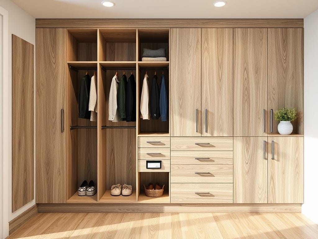 Гардеробная, Размеры шкафа: учёт ЛДСП 28002070 мм, важны цельные детали без стыков.. ЛДСП 2800х2070 мм и важность цельных деталей без стыков