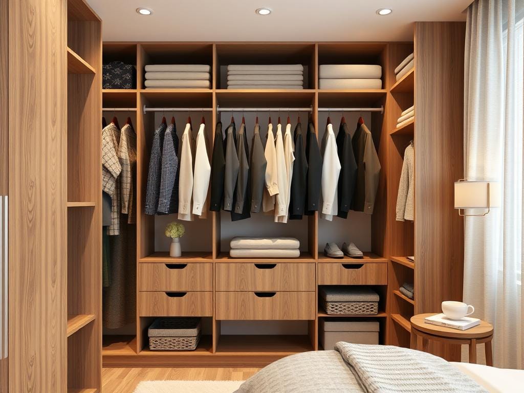 Гардеробная, Глубина шкафа под вешалки: минимум 600 мм, оптимально 650–700 мм для купе.. Как сделать гардеробную в спальне удобной и стильной: важность правильной глубины