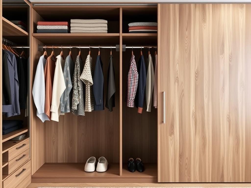 Гардеробная, Глубина шкафа под вешалки: минимум 600 мм, оптимально 650–700 мм для купе.. Раздвижные гардеробные: выбор глубины для удобства и стиля