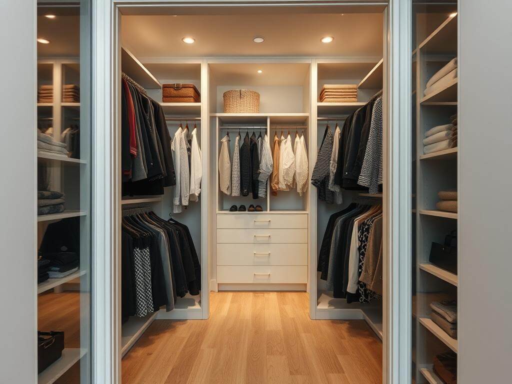 Гардеробная, в ней Хранение без системы — как архив без алфавита. Двери в гардеробную — граница между организованностью и хаосом