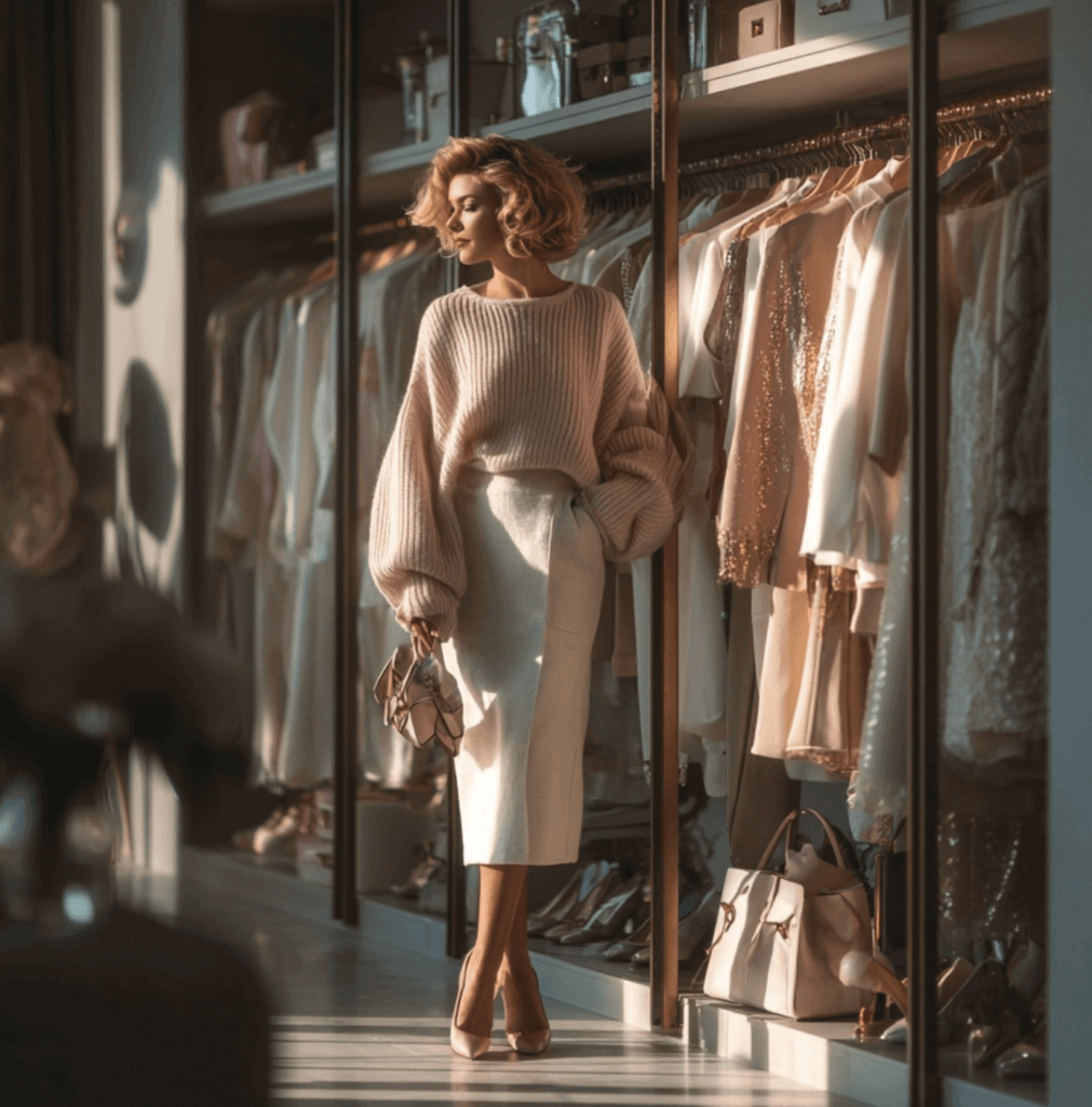 Хранение юбки-карандаш в гардеробной