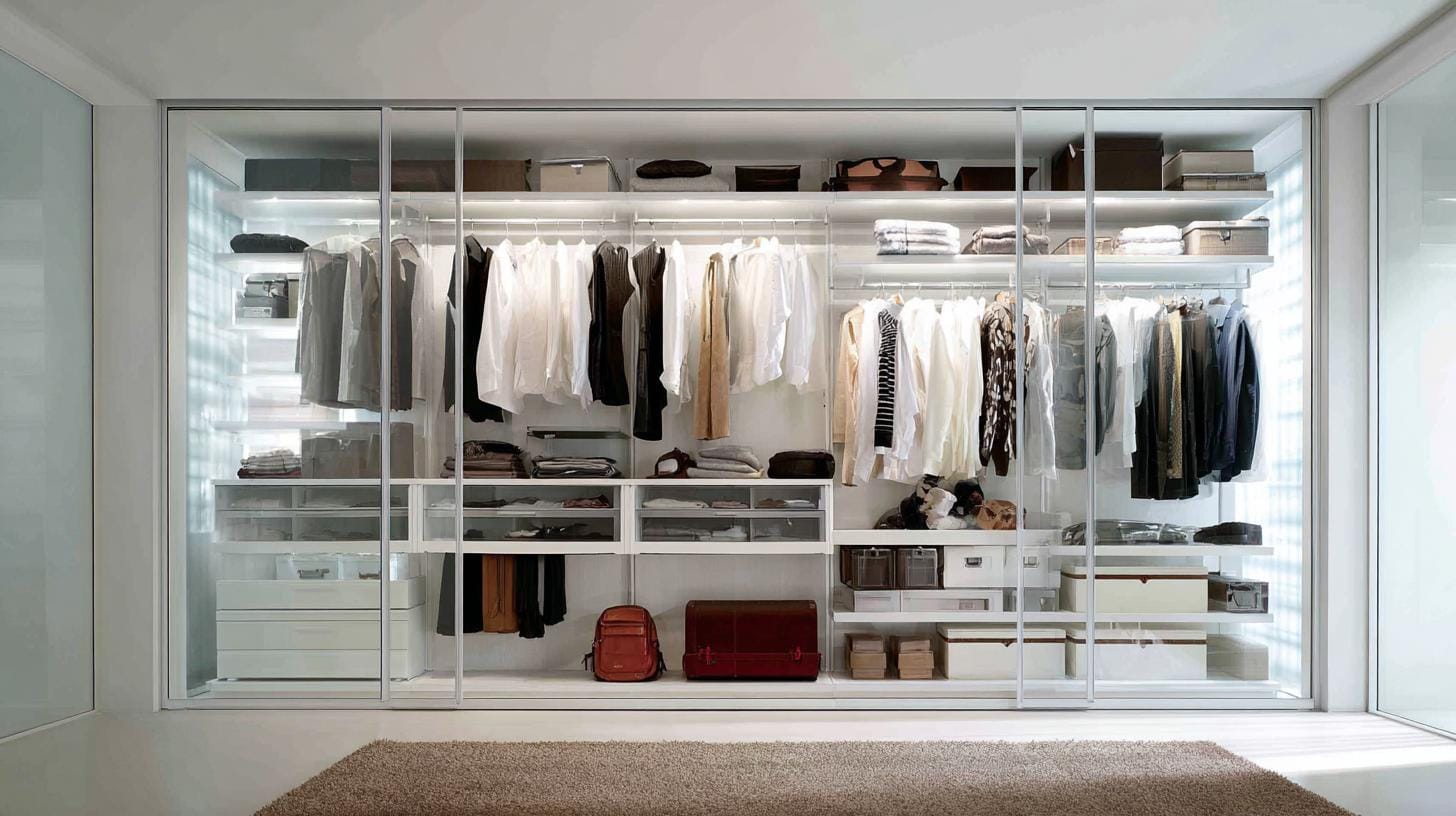 Материалы и фурнитура для встроенных гардеробных.Обзор популярных материалов и фурнитуры для изготовления встроенных гардеробных. Плюсы и минусы каждого варианта.. Металл и стекло: про минимализм, свет и загадку
