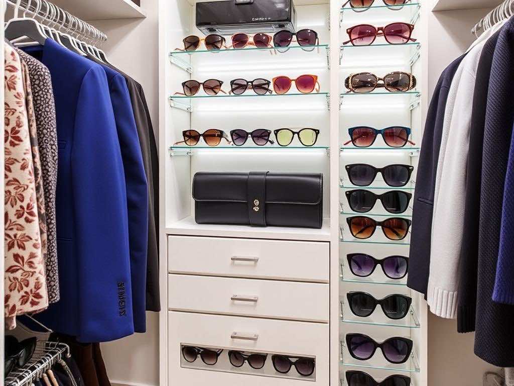 Гардеробная: стильное хранение коллекции солнечных очков. Проект гардеробной: гармония под вас