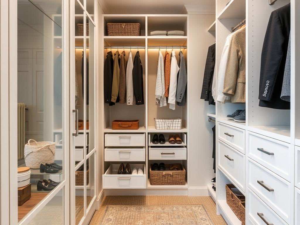 Гардеробная: выдвижные ящики для оптимального хранения мелочей и аксессуаров.. Планировка гардеробной: от секций до настроения