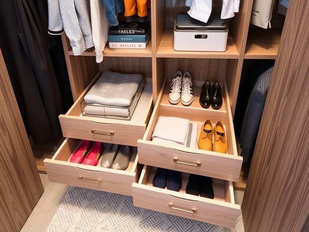 Удобное хранение: распределите вещи по выдвижным ящикам в гардеробной!. Зачем вам действительно удобная гардеробная