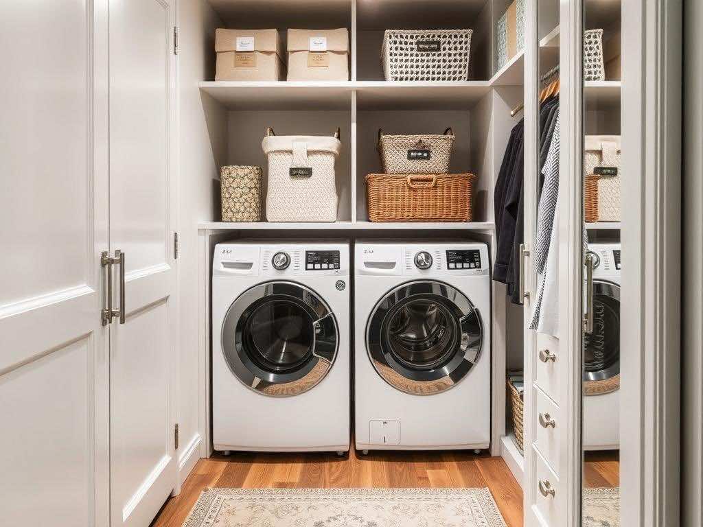 Гардеробная: стильные решения для скрытой стирки и сушки техники. Вдохновение — детали: фурнитура, свет, текстиль