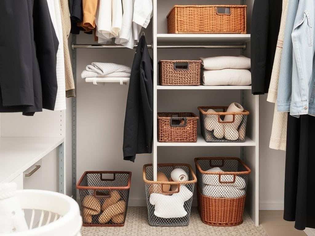 Гардеробная: 5 плюсов сетчатых корзин для идеального порядка в доме. Как гармонично вписать корзины в любой интерьер?