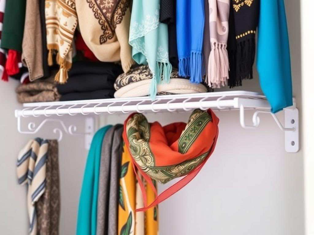 Гардеробная: секреты правильного хранения шейных и головных платков. Куда определить полку платков? Модульные, металлические и другие решения