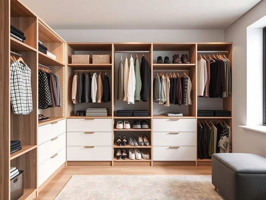 Гардеробная: открытые стеллажи или закрытые слим-тумбы?. Как гармонично встроить гардеробную систему?