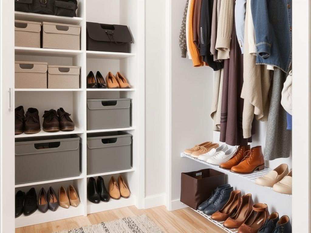 Универсальное хранение обуви: от коробок до рейлингов. От маленькой гардеробной к идеальной системе