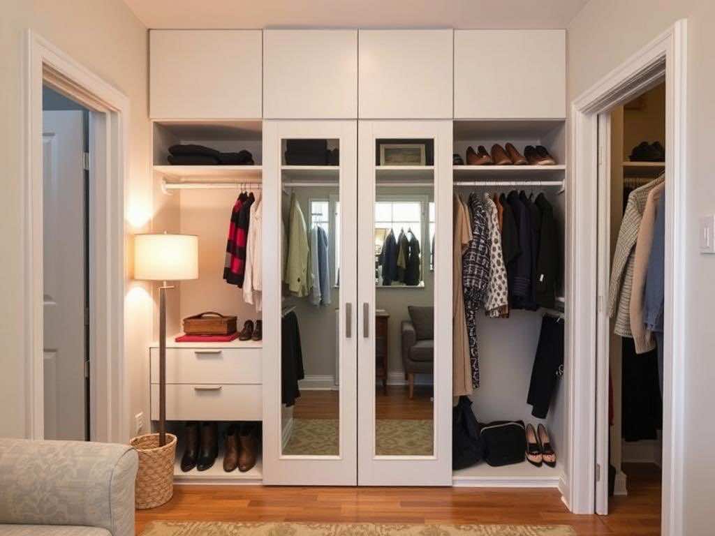 Гардеробная: рациональное хранение вещей в компактном пространстве квартиры. Двери в гардеробную — отражение ритма интерьера Гардеробная: рациональное хранение вещей в компактном пространстве квартиры. Двери в гардеробную — отражение ритма интерьера