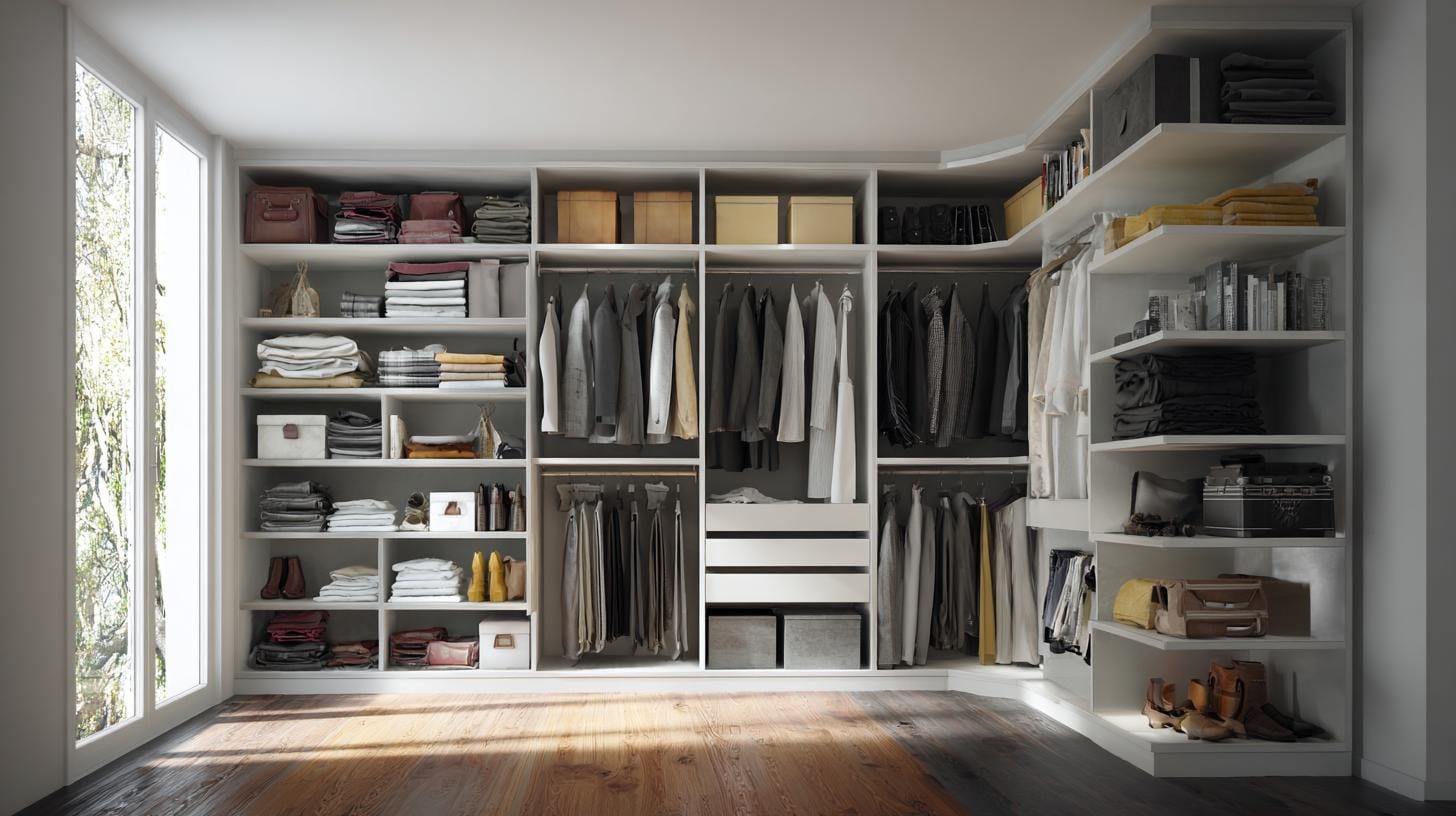 L-образные гардеробные: оптимизация пространства.Как L-образная конфигурация помогает максимально использовать угловое пространство. Примеры планировок и дизайнов.. Несколько неочевидных идей для углового пространства