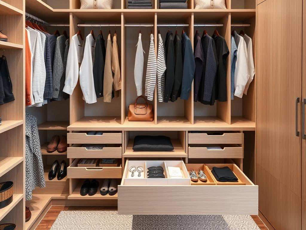 Гардеробная: порядок в выдвижных ящиках с помощью перегородок и органайзеров. Таблица: варианты планировки гардеробной системы Гардеробная: порядок в выдвижных ящиках с помощью перегородок и органайзеров. Таблица: варианты планировки гардеробной системы