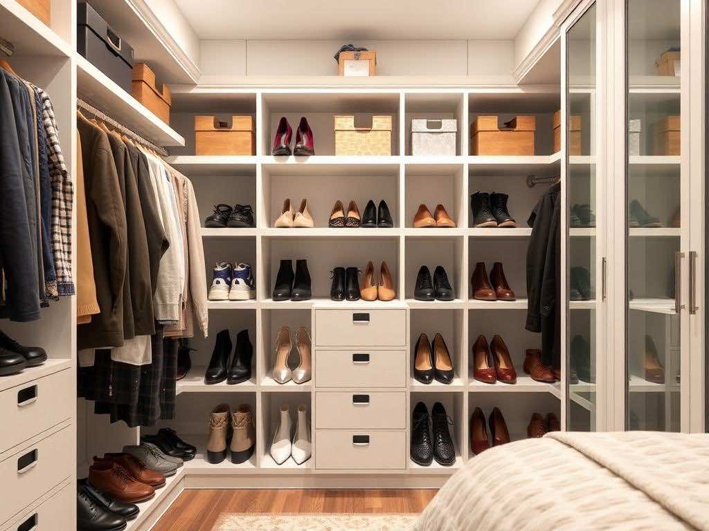 Универсальное хранение обуви: от коробок до рейлингов. Гардеробная в спальне: уместно ли?