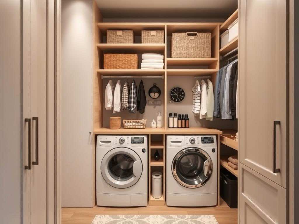 Гардеробная: стильные решения для скрытой стирки и сушки техники. Компактные решения: гардеробная недорого — это возможно