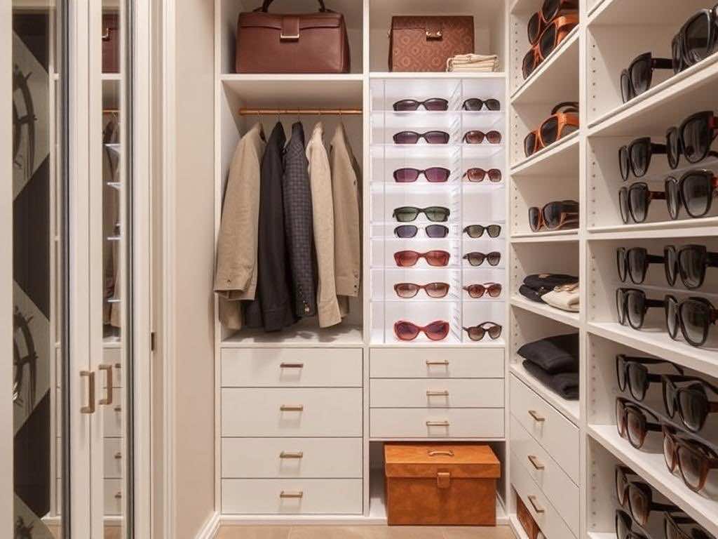 Гардеробная: стильное хранение коллекции солнечных очков. Гардеробная: точка отсчёта порядка и вдохновения