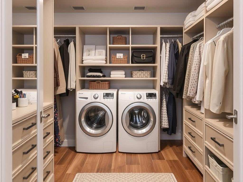 Гардеробная: стильные решения для скрытой стирки и сушки техники. Гардеробная фото: источник идей для “нарядного” порядка