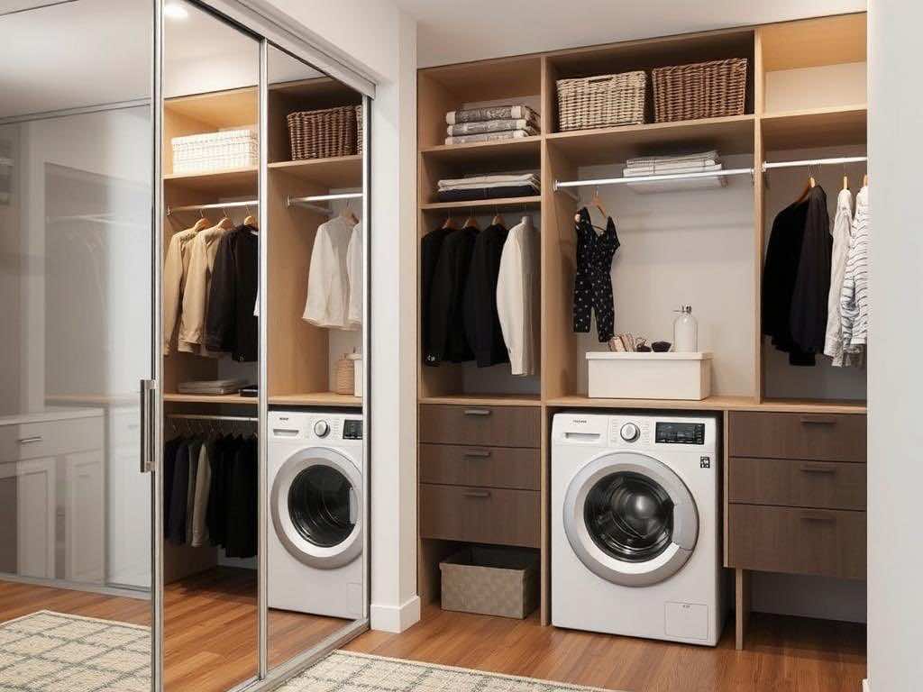 Гардеробная: стильные решения для скрытой стирки и сушки техники. Двери купе и раздвижные перегородки: вопрос эстетики и комфорта