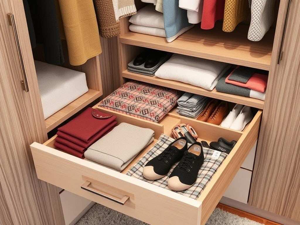 Удобное хранение: распределите вещи по выдвижным ящикам в гардеробной!. Как распределить вещи: живой совет