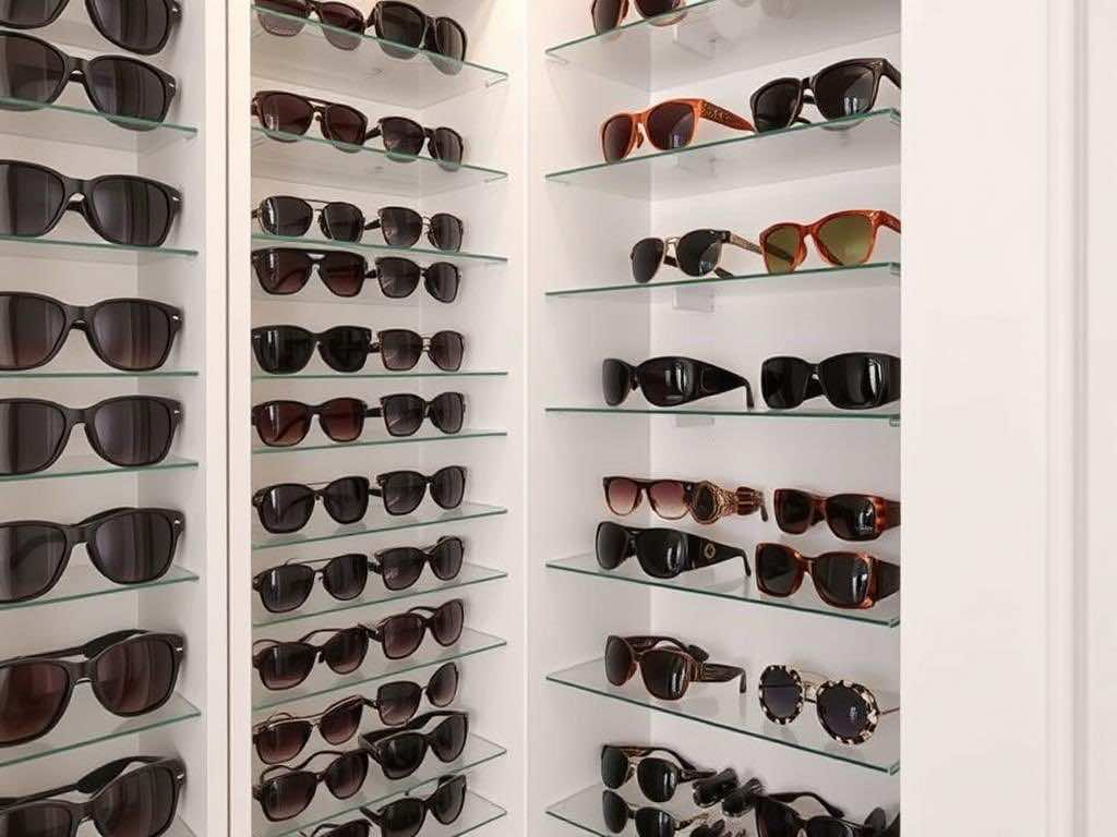 Гардеробная: стильное хранение коллекции солнечных очков. Гардеробная комната как отражение внутреннего спокойствия