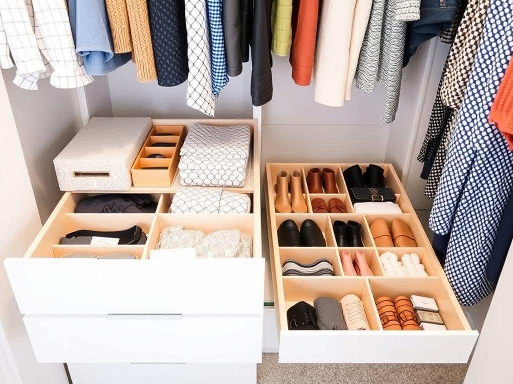 Гардеробная: порядок в выдвижных ящиках с помощью перегородок и органайзеров. Советы для систематизации пространства в гардеробной Гардеробная: порядок в выдвижных ящиках с помощью перегородок и органайзеров. Советы для систематизации пространства в гардеробной