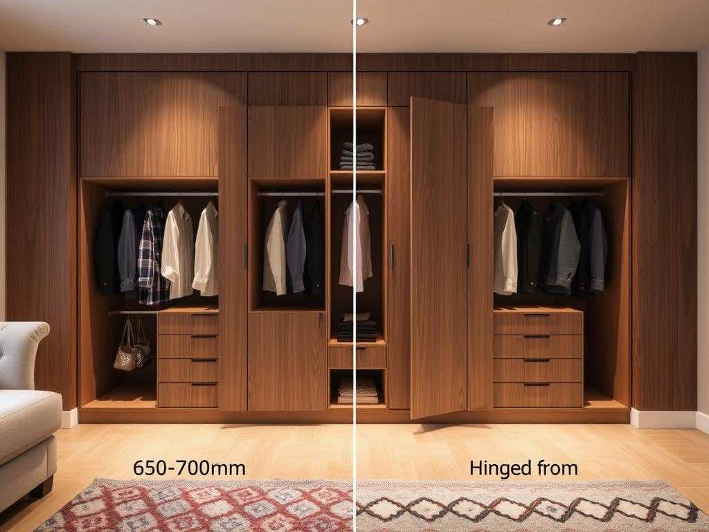 Оптимальная глубина шкафа: 650–700 мм для раздвижных и 600 мм для распашных дверей. Какими бывают “гардеробные ошибки” в глубине?