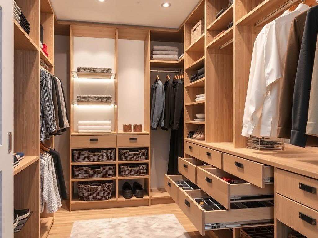 Гардеробная: как выбрать внутреннее наполнение – полки, ящики или выдвижные корзины?. Как подобрать систему хранения для вашей гардеробной?