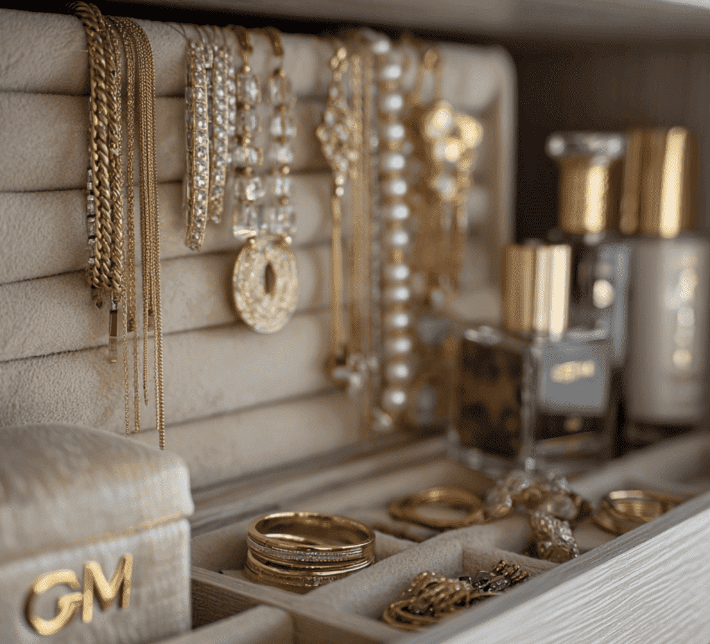 гардеробная помогает хранить украшения