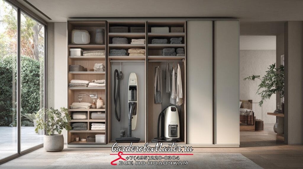 Гардеробная система с местом для пылесоса и гладильной доски: вы всё ещё ищете, куда их приткнуть рядом со свитерами?