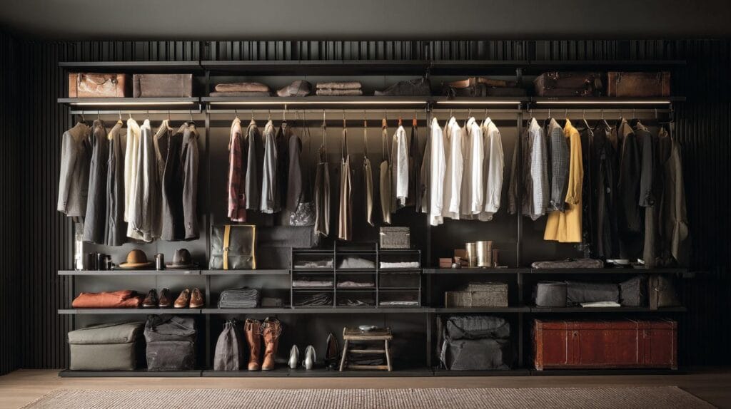 Короткая демонстрация: чем открытая система выигрывает у корпусных шкафов открытая гардеробная система