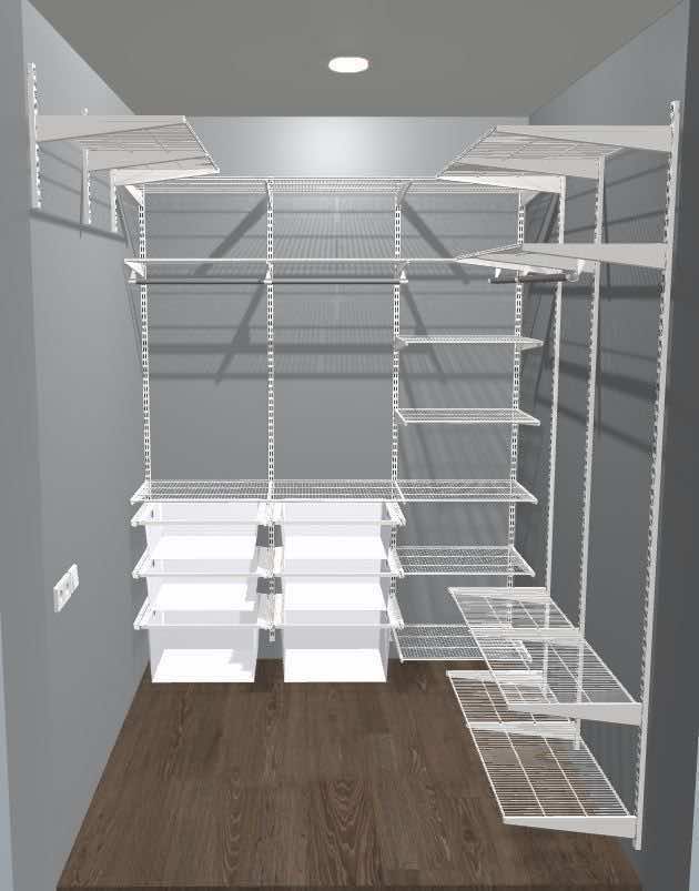 П-образная гардеробная с сетчатыми полками и корзинами — установка за 3 дня