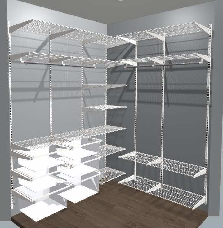 П-образная гардеробная с сетчатыми полками и корзинами — установка за 3 дня