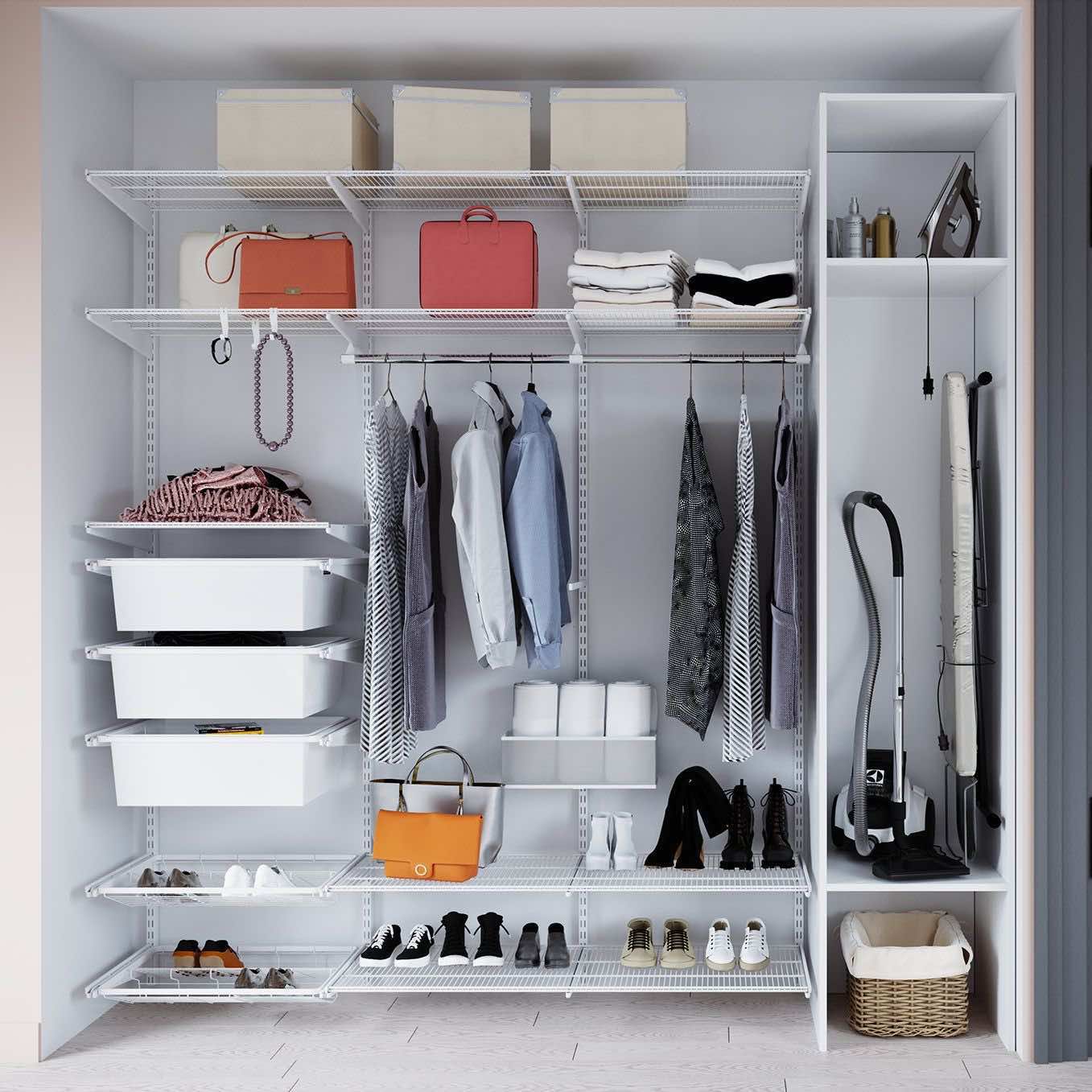 Комбинированная гардеробная ARISTO в нише 190×45×240 — белая система хранения