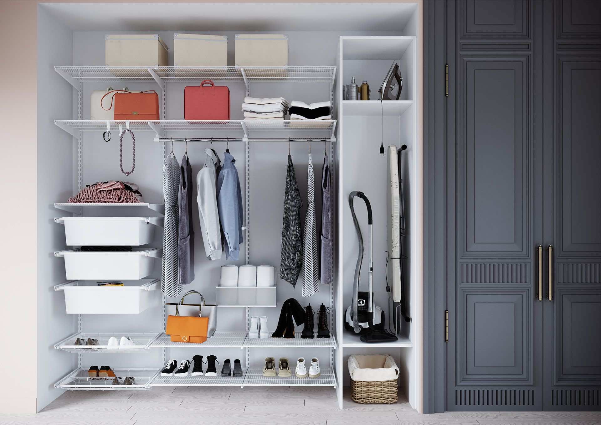 Комбинированная гардеробная ARISTO в нише 190×45×240 — белая система хранения