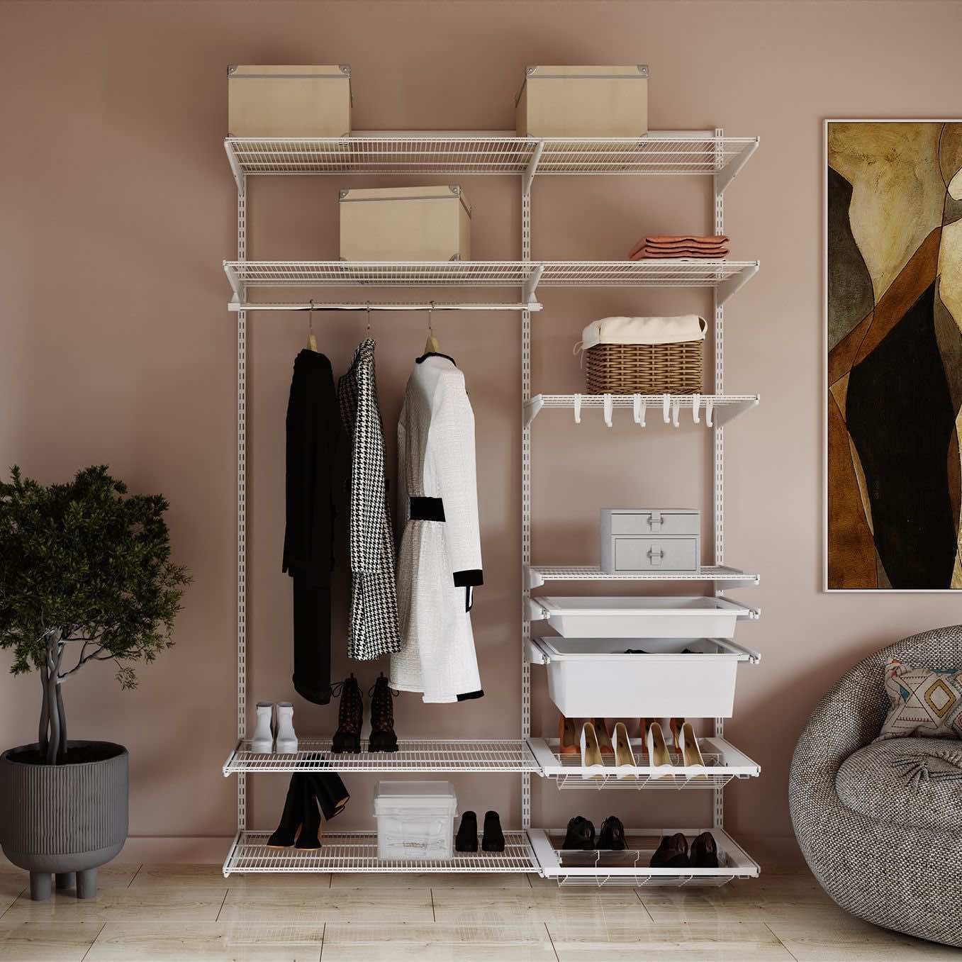 Система хранения ARISTO 158×45×240 для гостиной — лёгкая конструкция с корзинами