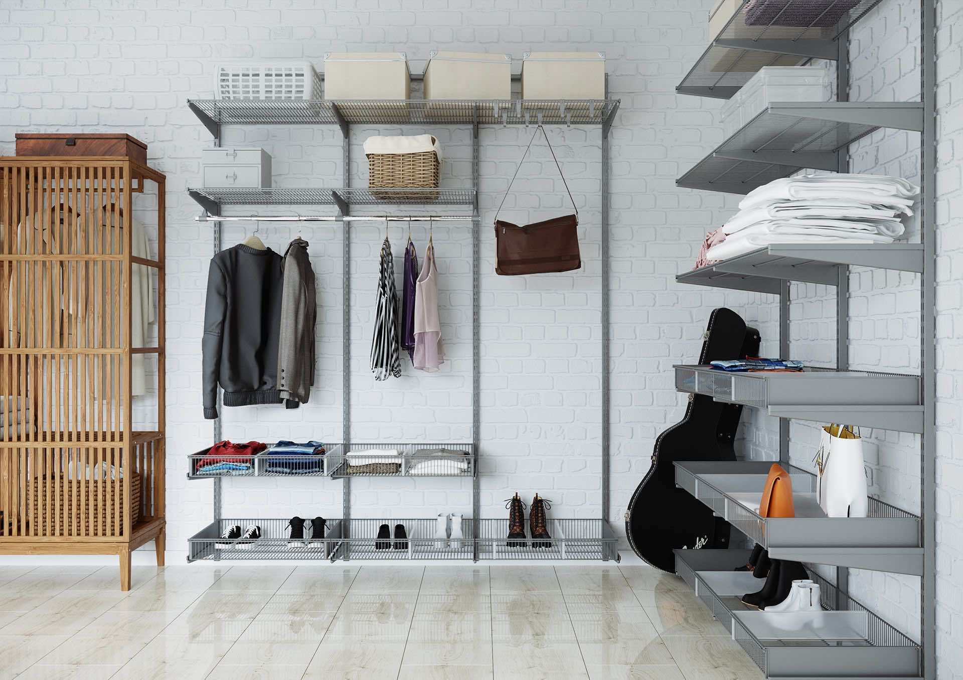 Угловая гардеробная ARISTO 230×130×230 — металлическая система с регулируемыми полками