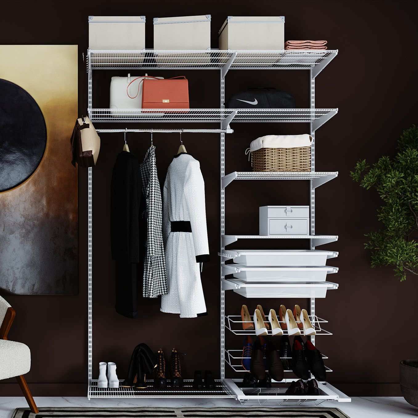 Гардеробная ARISTO 160×45×240 — стильная система хранения с выдвижными корзинами