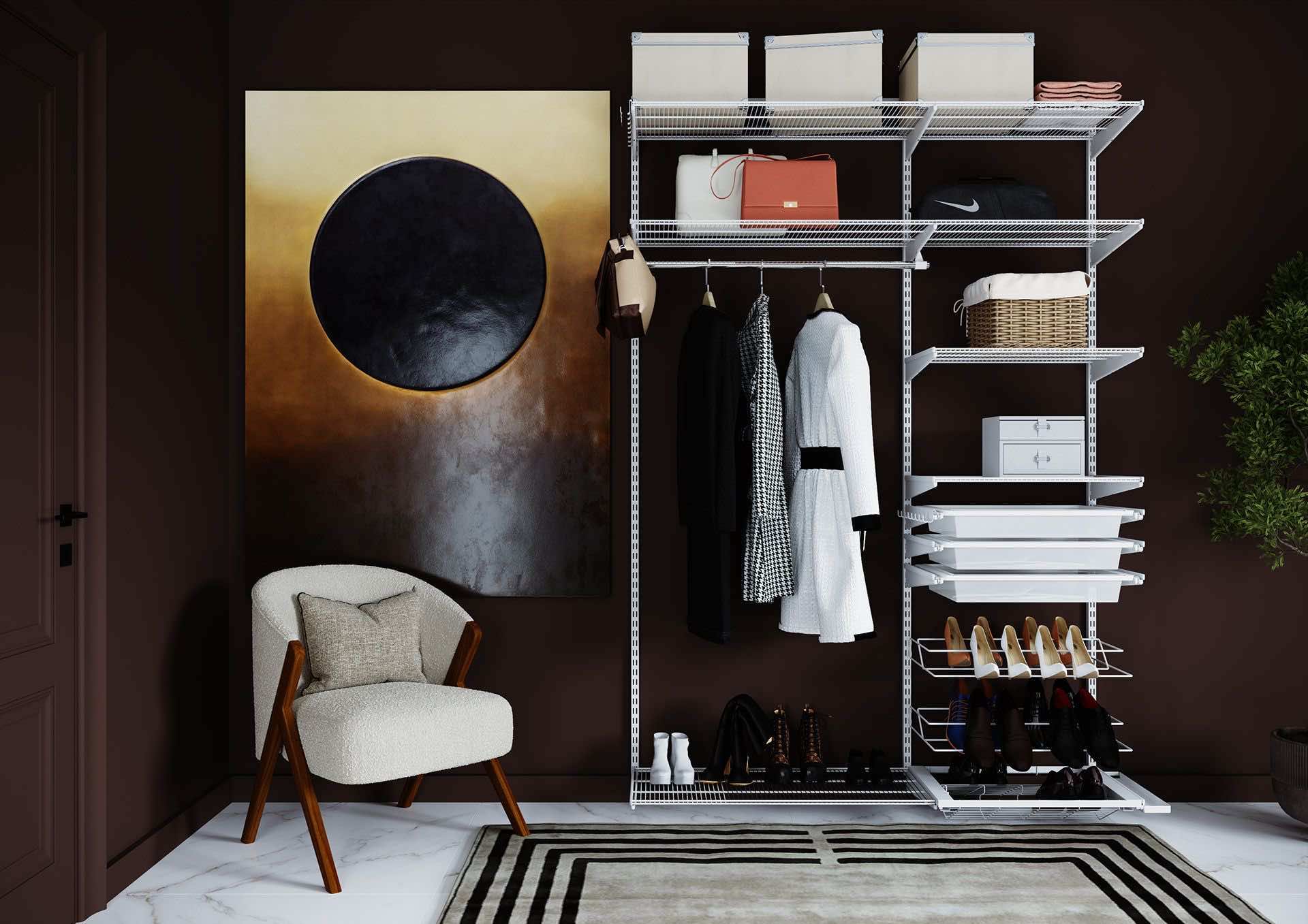 Гардеробная ARISTO 160×45×240 — стильная система хранения с выдвижными корзинами